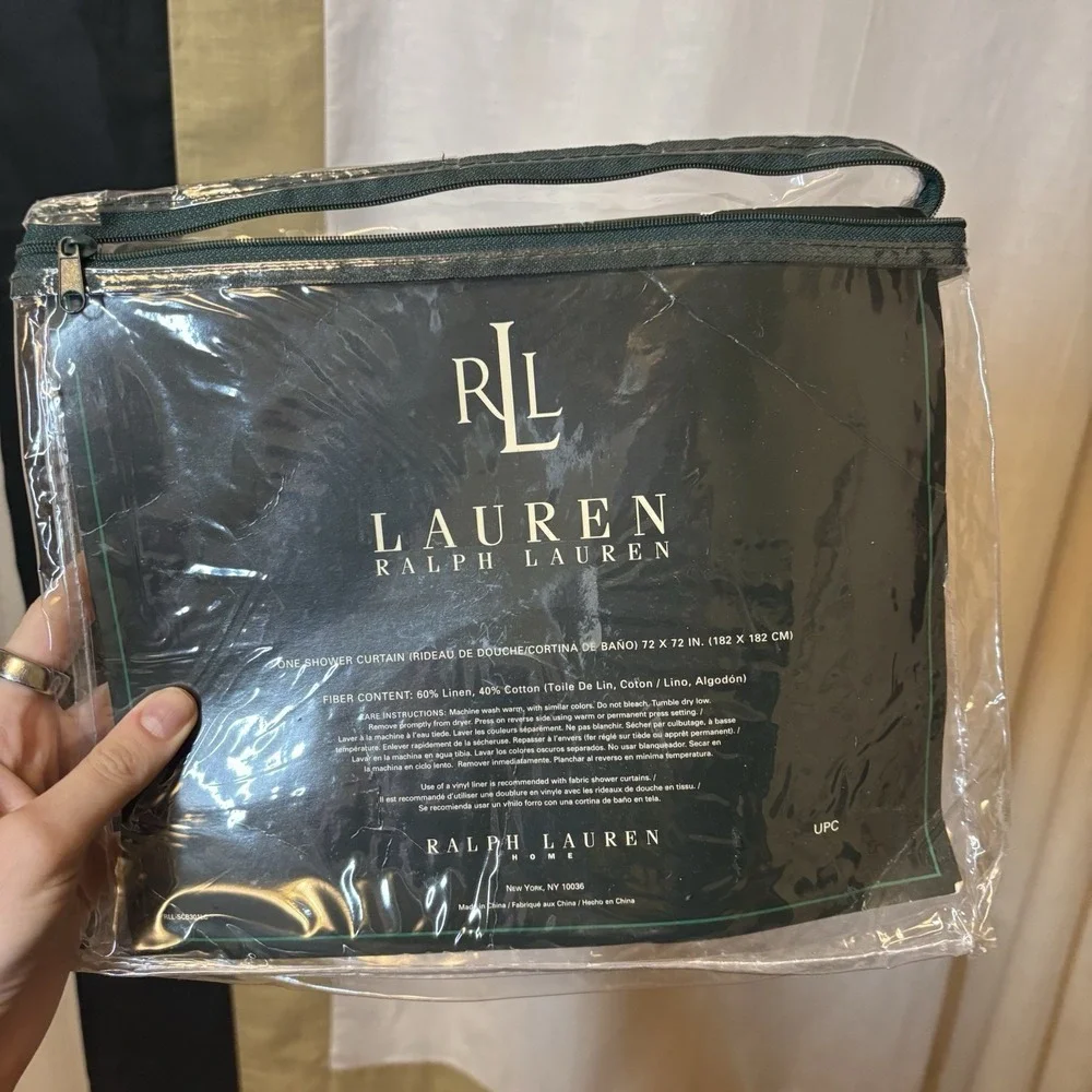 NEW Lauren Ralph Lauren Shower Curtain Linen Cotton Blend 72X72 White Colorblock